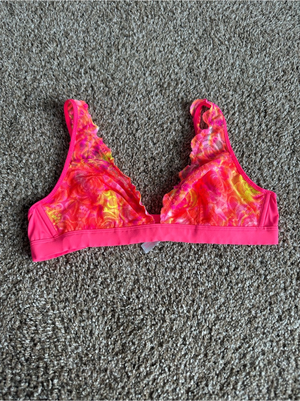 PINK Victoria's Secret Neon Pink & Yellow Lace Bralette